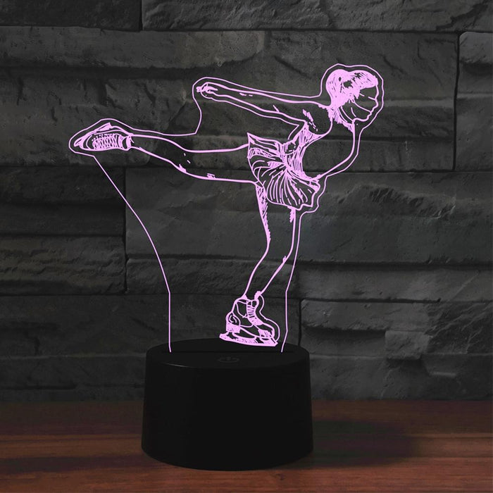 Black Base 3D Led Ice Skating Night Light Usb / Battery Powered