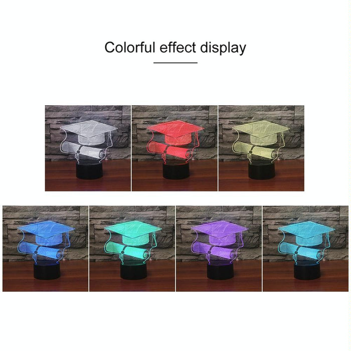 3D Led Night Light Black Bachelor Cap Usb Touch Button