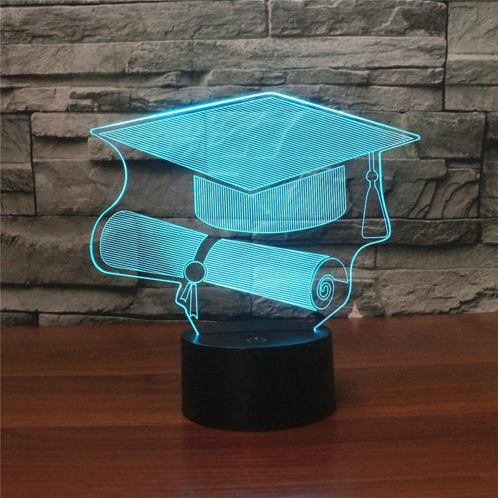 3D Led Night Light Black Bachelor Cap Usb Touch Button