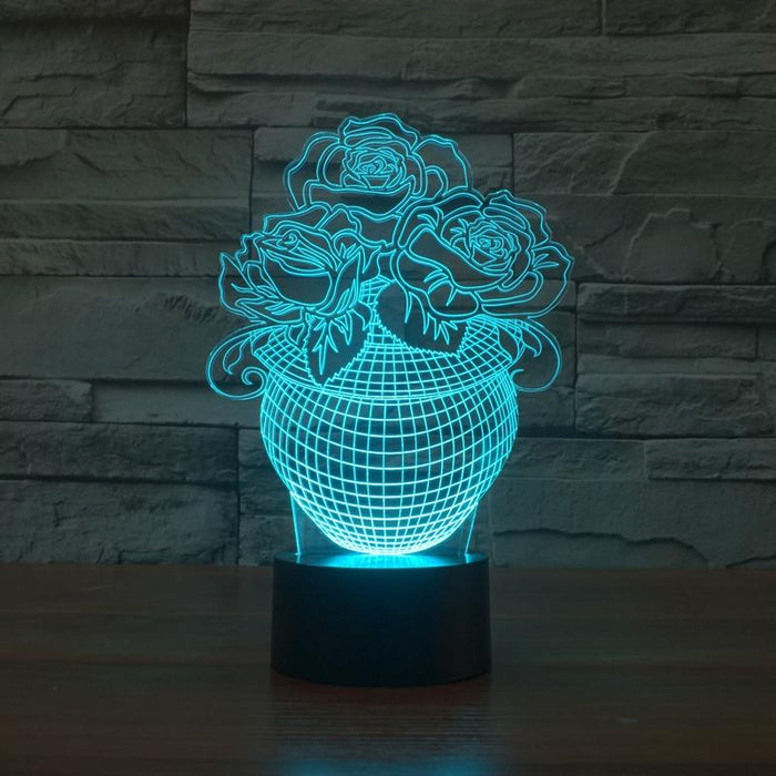 3D Led Night Light Rose Black Base Colourful Usb Touch Button