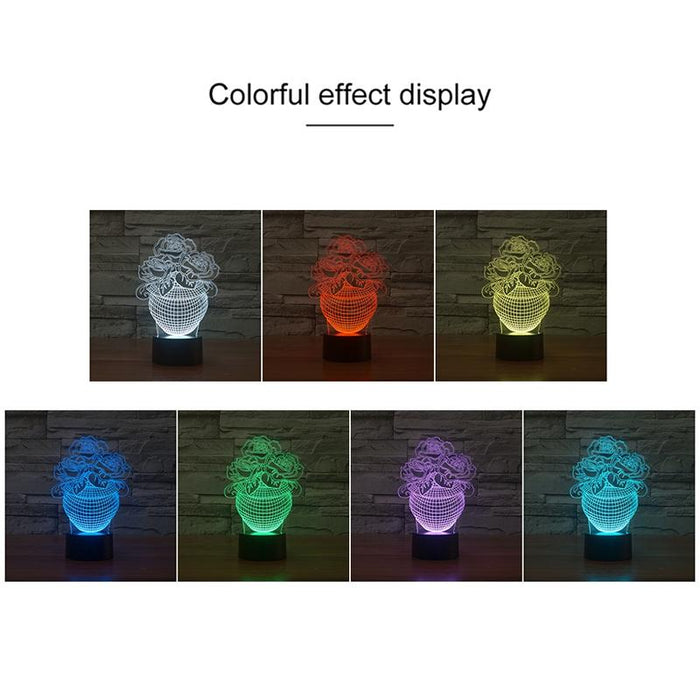 3D Led Night Light Rose Black Base Colourful Usb Touch Button