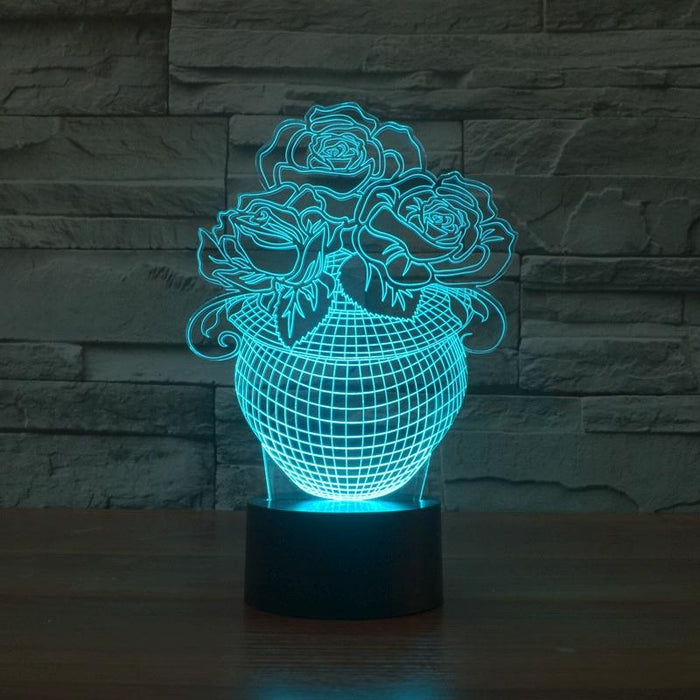 3D Led Night Light Rose Black Base Usb / Battery Powered