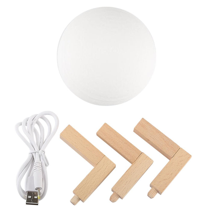 3D Print Jupiter Lamp 10Cm Usb Charging 7-Colour Led Night Light With Wooden Base