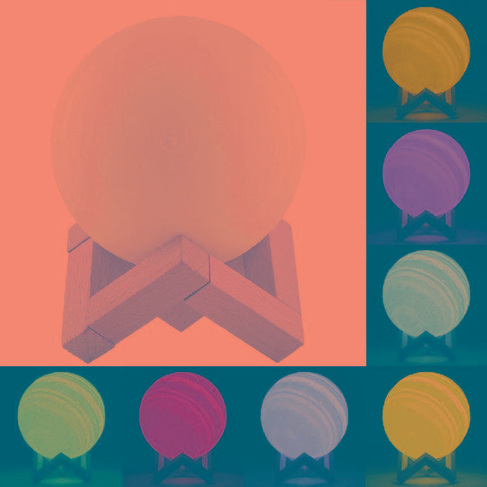 3D Print Jupiter Lamp 10Cm Usb Charging 7-Colour Led Night Light With Wooden Base