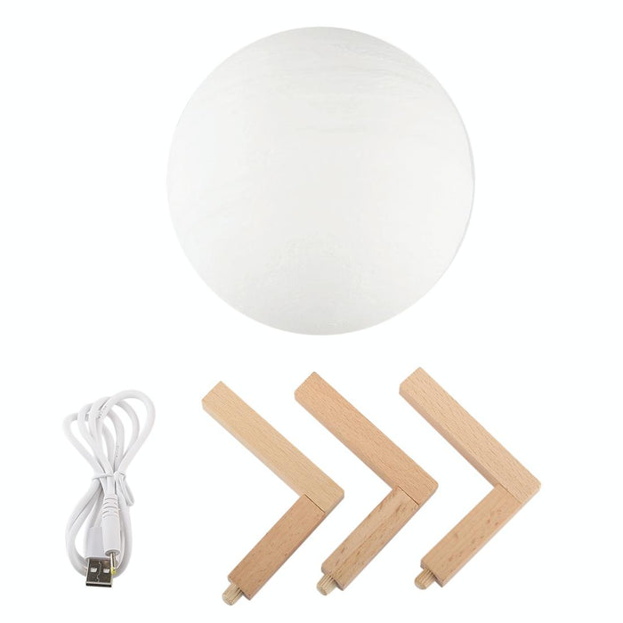 15Cm 3D Print Jupiter Lamp Touch Control Usb Charging 2-Colour Led Night Light With Wooden Base