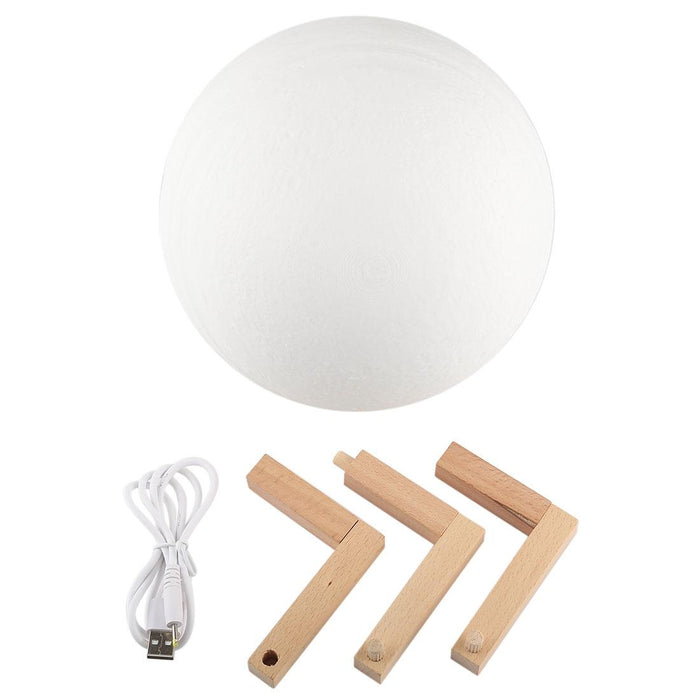 18Cm 3D Print Jupiter Lamp Touch Control Usb Charging 2-Colour Led Night Light With Wooden Base