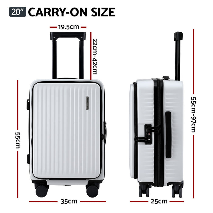 20" Luggage Suitcase Front Pocket Travel Carry On Dual Tsa White