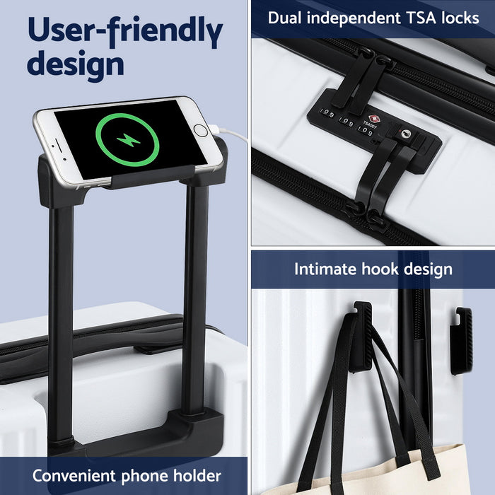 20" Luggage Suitcase Front Pocket Travel Carry On Dual Tsa White