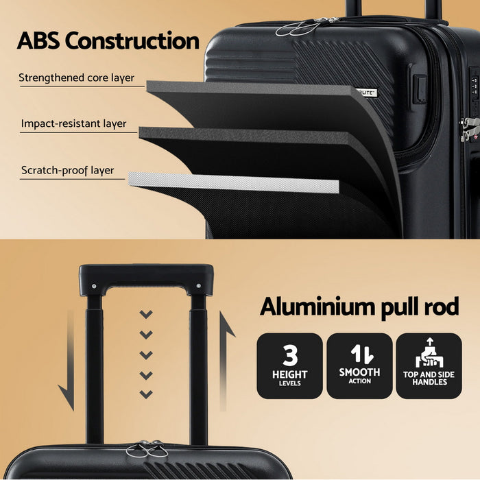 20" Luggage Suitcase Front Pocket Travel Carry On Tsa Black