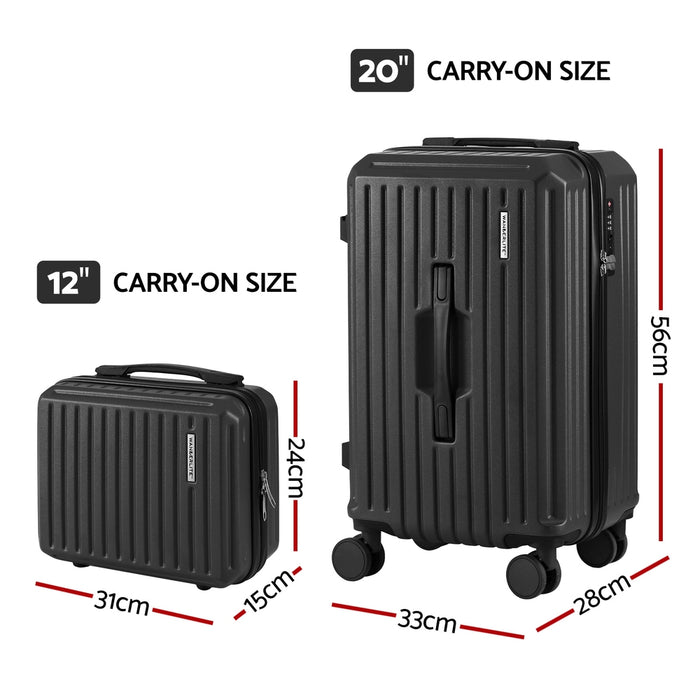 2Pcs Trunk Luggage Suitcase Travel Carry On Tsa Lock 12" 20" Black