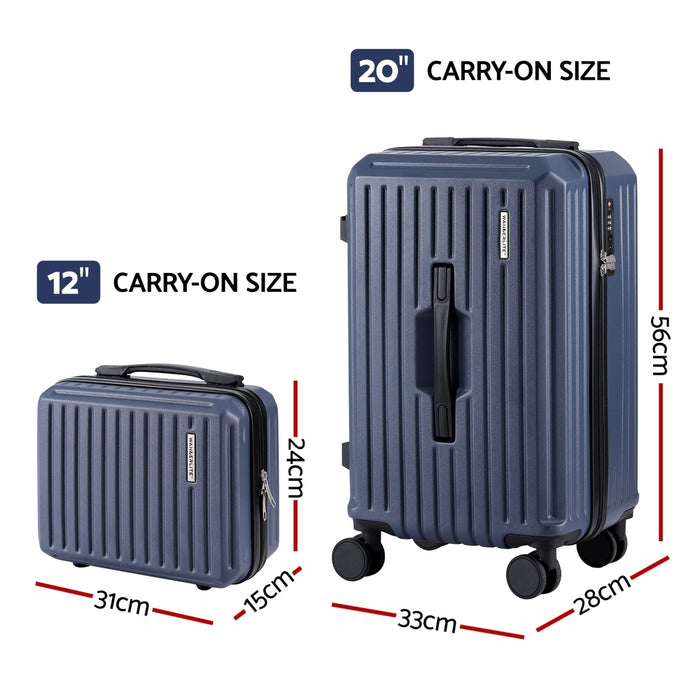 2Pcs Trunk Luggage Suitcase Travel Carry On Tsa Lock 12" 20" Navy