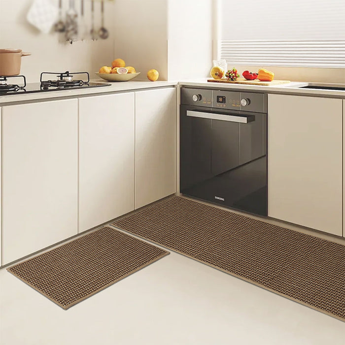 Goslash Picks Kitchen Rug 2Pcs Woven Non Slip Absorbent Brown