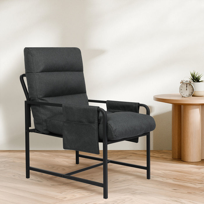 Goslash Picks Metal Framed Lounge Chair Linen In Dark Grey