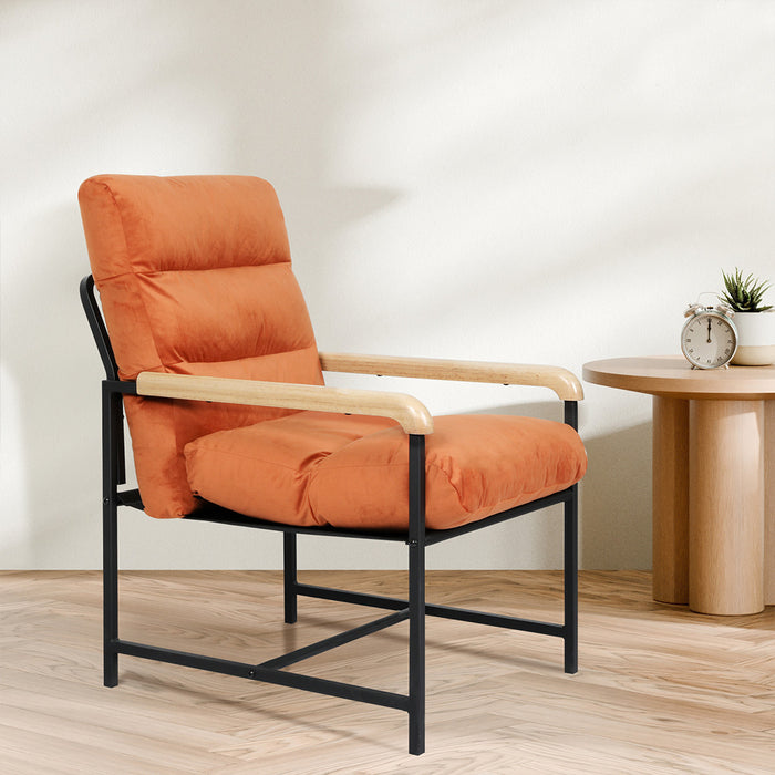 Goslash Picks Metal Framed Lounge Chair Velvet In Orange