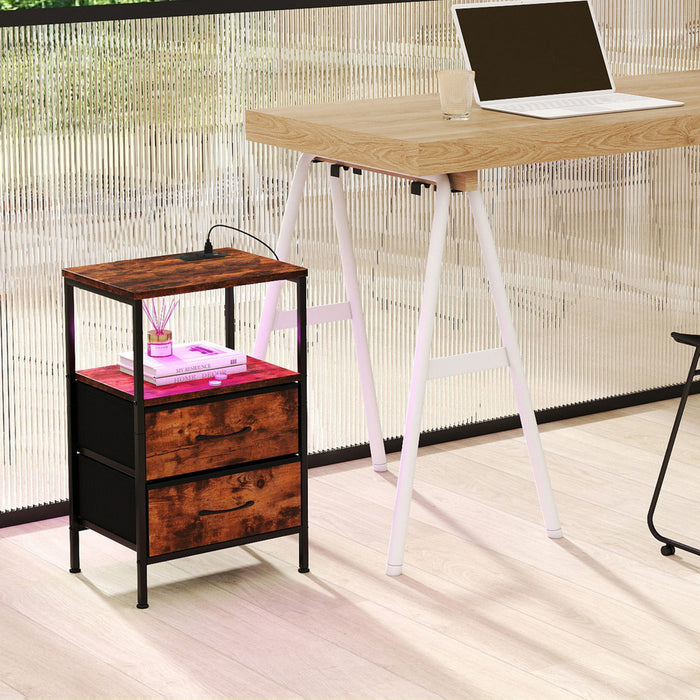 Goslash Picks Led Bedside Table With 2 Drawers Power Outlets