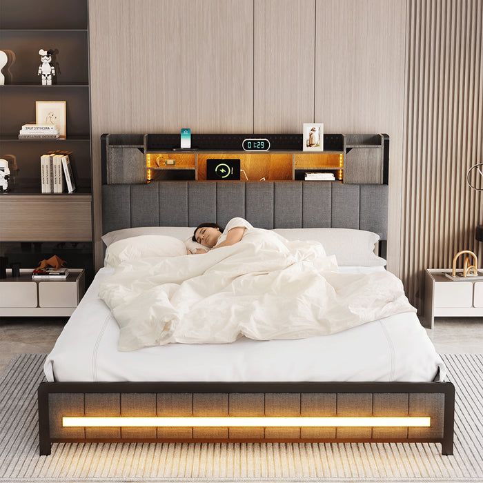 Queen Bed Frame With Storage Headboard Rgb Led