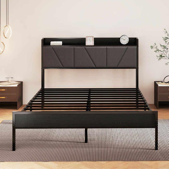 Goslash Picks Double Bed Frame Steel Base With Headboard Grey
