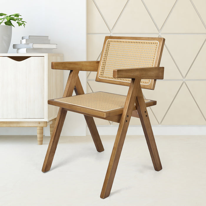 4X Dining Chair Solid Wood Rattan