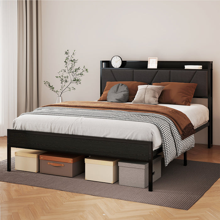 Goslash Picks Double Bed Frame Steel Base With Headboard Grey