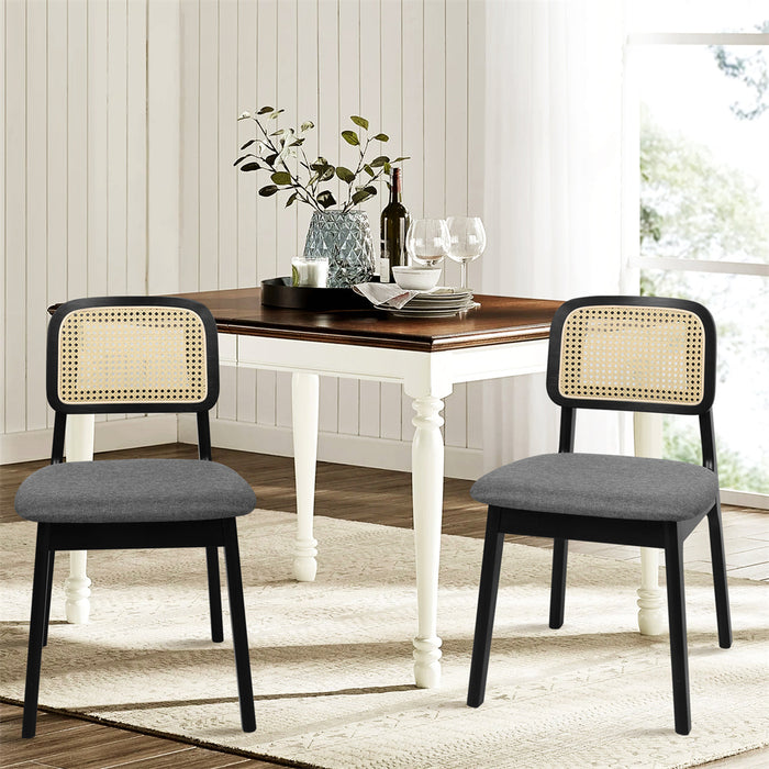 Goslash Picks 2X Dining Chair Wood Rattan Armless Black