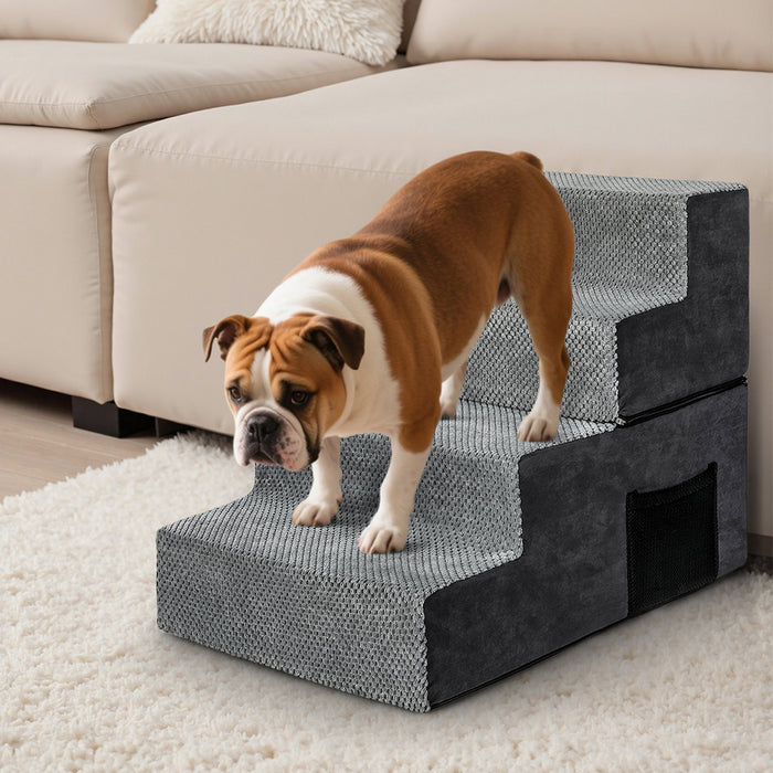Goslash Picks 4 Steps Pet Stairs Dog Ramp High Density Foam Grey
