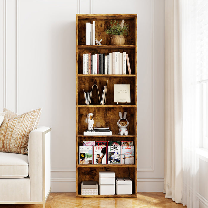 Goslash Picks 6 Tier Book Shelf Adjustable Shelves Walnut