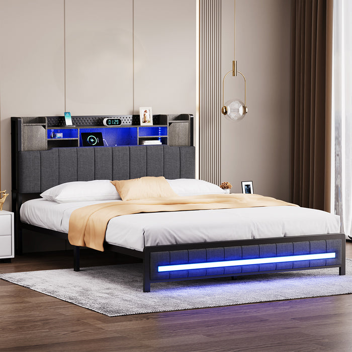 Queen Bed Frame With Storage Headboard Rgb Led
