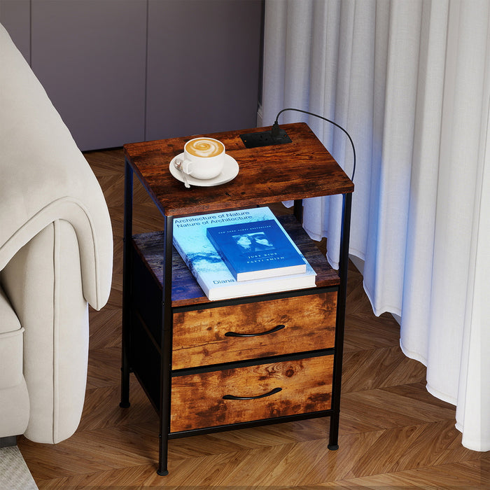 Goslash Picks Led Bedside Table With 2 Drawers Power Outlets