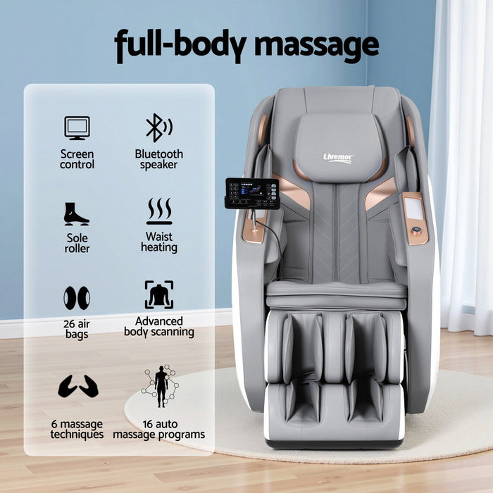 4D Massage Chair Electric Recliner Double Core Mechanism Massager Rowa White