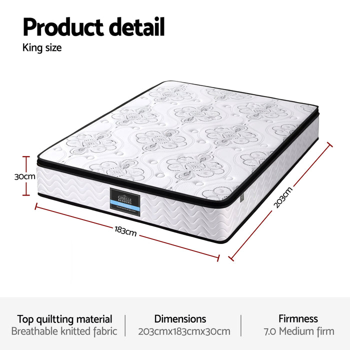 30cm Mattress Pocket Spring Medium Firm Foam Euro Top King