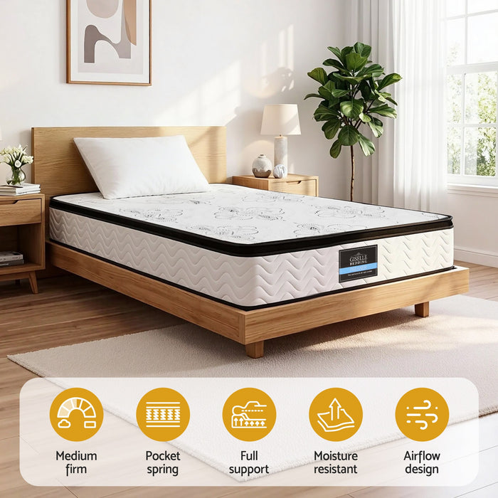 30cm Mattress Pocket Spring Medium Firm Foam Euro Top King Single