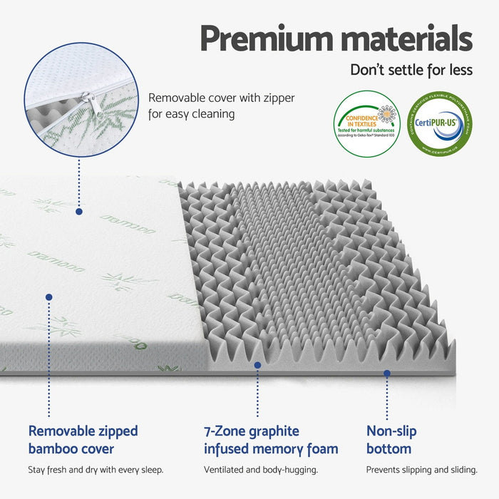 8cm Memory Foam Mattress Topper 7-Zone Graphite Double