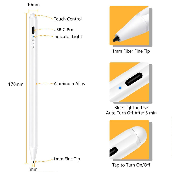1.4-2.3Mm Magnetic Design Superfine Nib Prevent Accidental Touch Handwritten Capacitive Screen Stylus Pen White