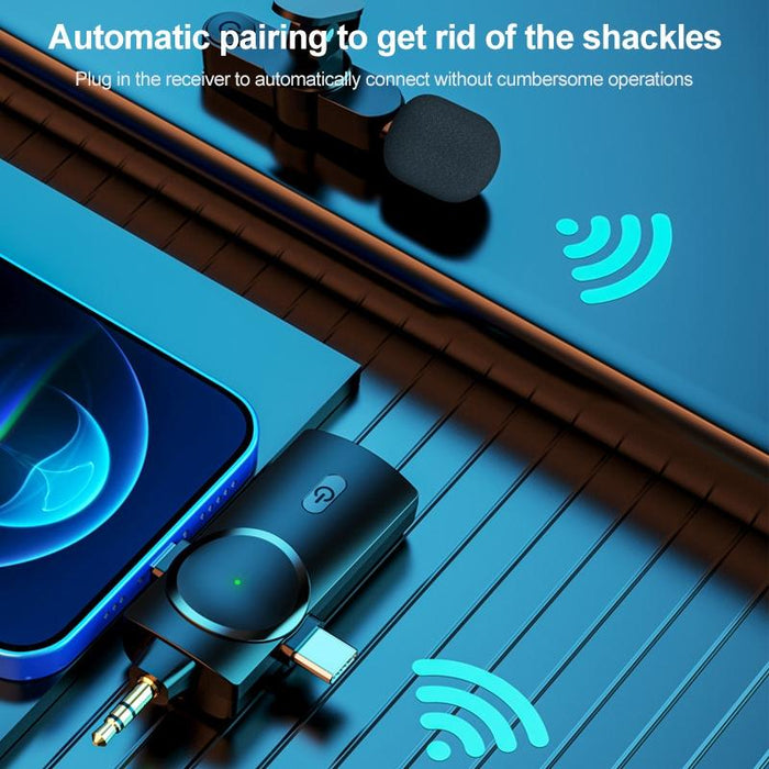 3-In-1 Wireless Lavalier Microphone With Noise Reduction