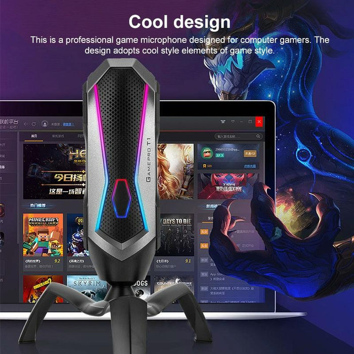360-Degree Rotating Gaming Microphone With Rgb Lighting & Usb-C Cable