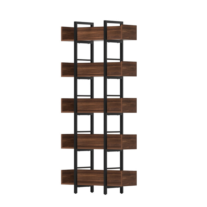 Bookshelf 5-Tier Bookcase Display Shelves Metal Storage Stand Rack Walnut