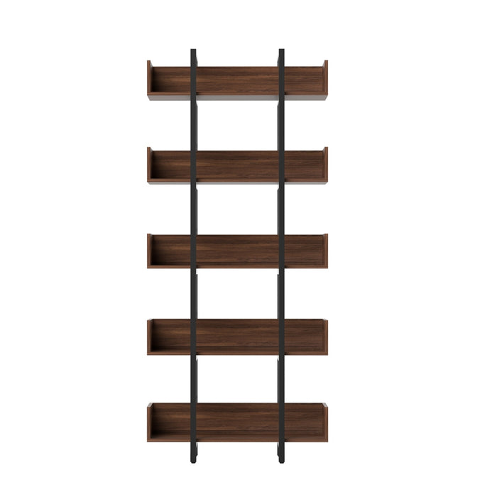 Bookshelf 5-Tier Bookcase Display Shelves Metal Storage Stand Rack Walnut