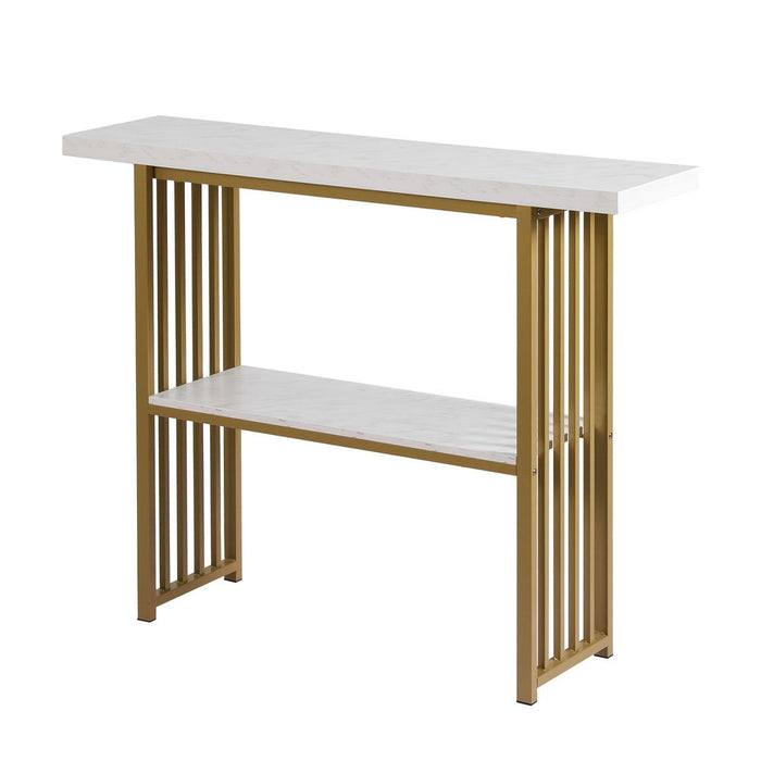 Console Table Marble Effect White & Gold