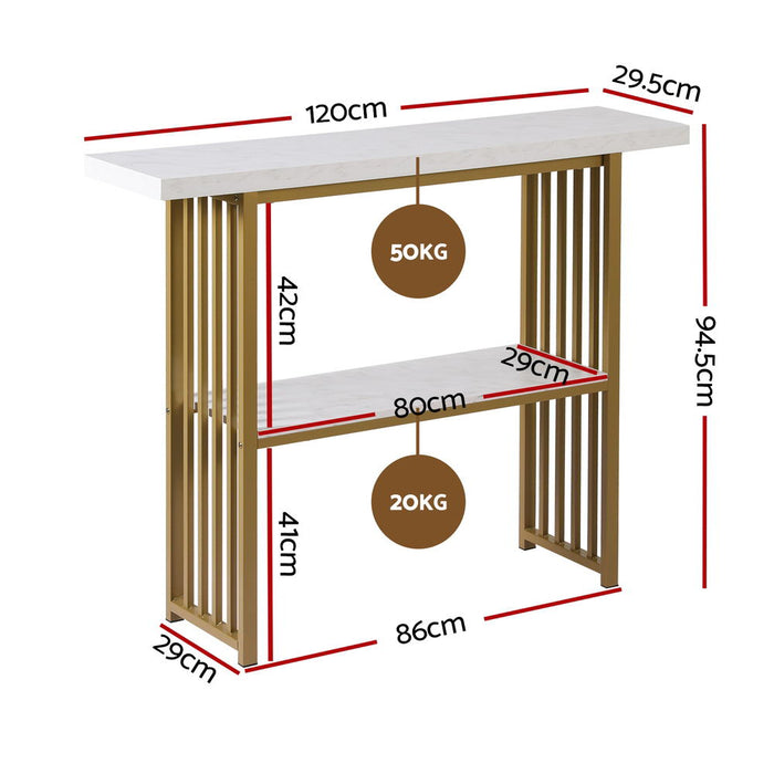 Console Table Marble Effect White & Gold