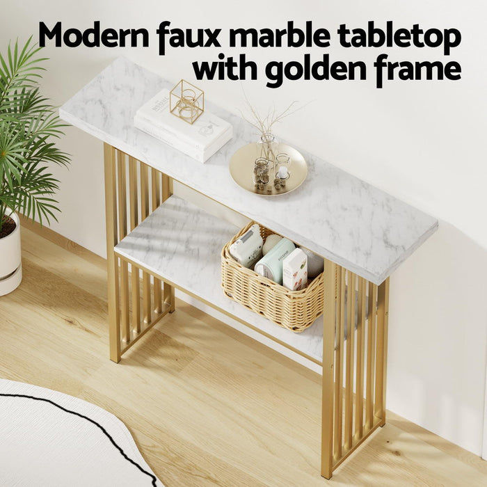 Console Table Marble Effect White & Gold