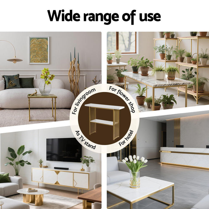 Console Table Marble Effect White & Gold