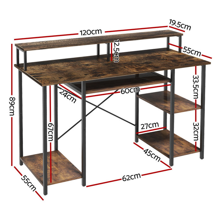 Computer Desk Laptop Desks Home Office Study Table Open Shelf Brown 120Cm