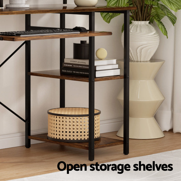 Computer Desk Laptop Desks Home Office Study Table Open Shelf Brown 120Cm