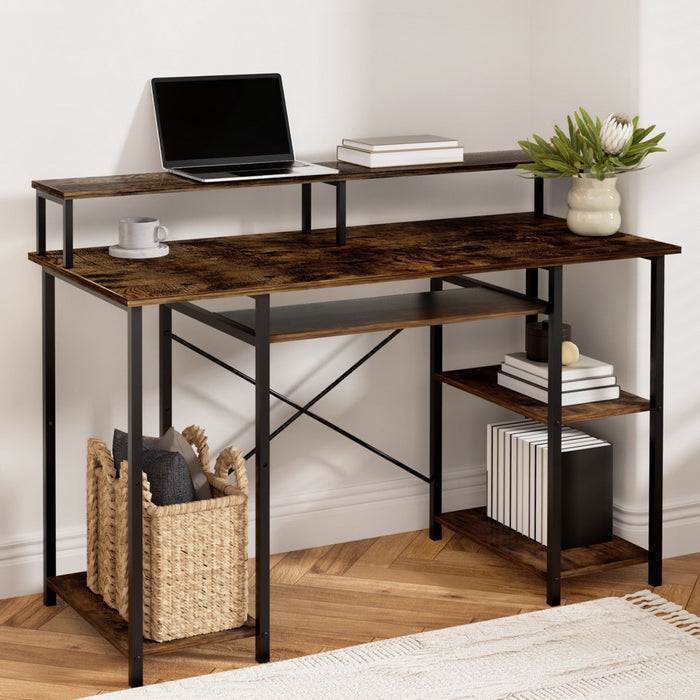 Computer Desk Laptop Desks Home Office Study Table Open Shelf Brown 120Cm