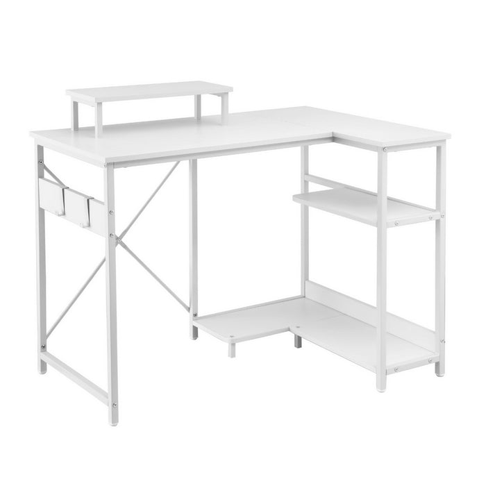 Computer Desk L-Shape Home Office Study Table Open Shelves White 100Cm