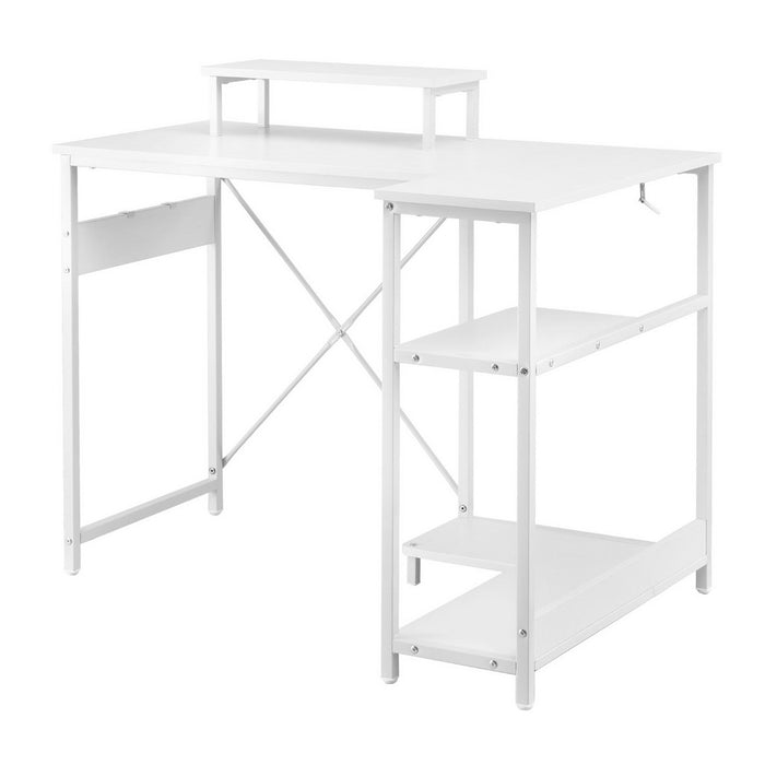 Computer Desk L-Shape Home Office Study Table Open Shelves White 100Cm