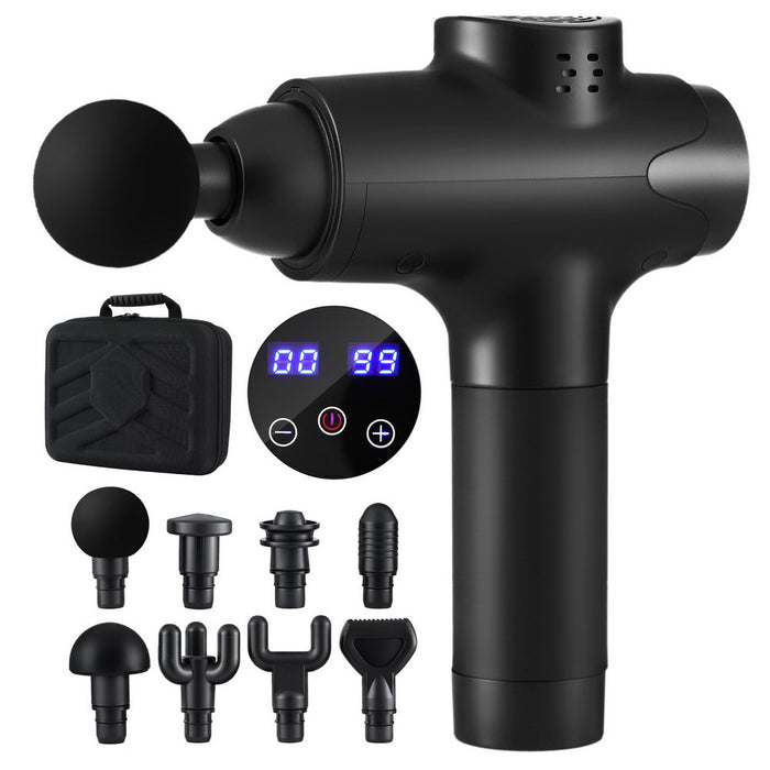 Massage Gun 30 Speed 8 Heads Vibration Muscle Massager Chargeable Black