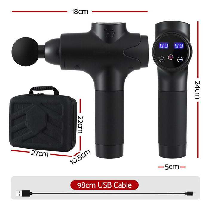 Massage Gun 30 Speed 8 Heads Vibration Muscle Massager Chargeable Black