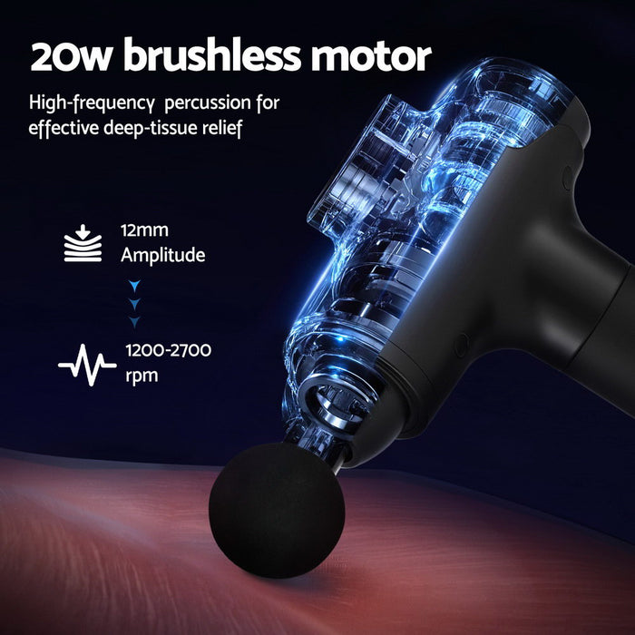 Massage Gun 30 Speed 8 Heads Vibration Muscle Massager Chargeable Black