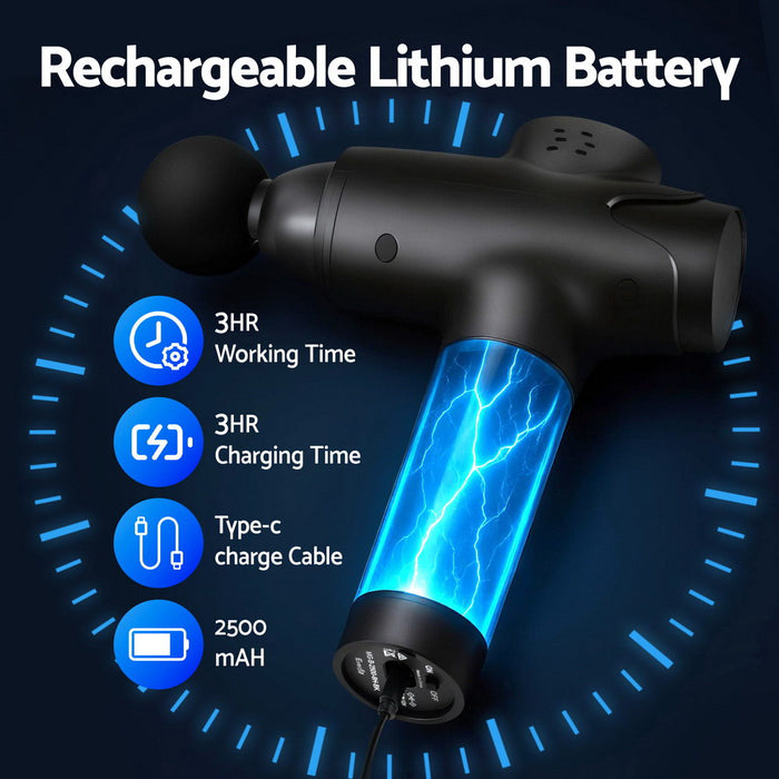 Massage Gun 30 Speed 8 Heads Vibration Muscle Massager Chargeable Black